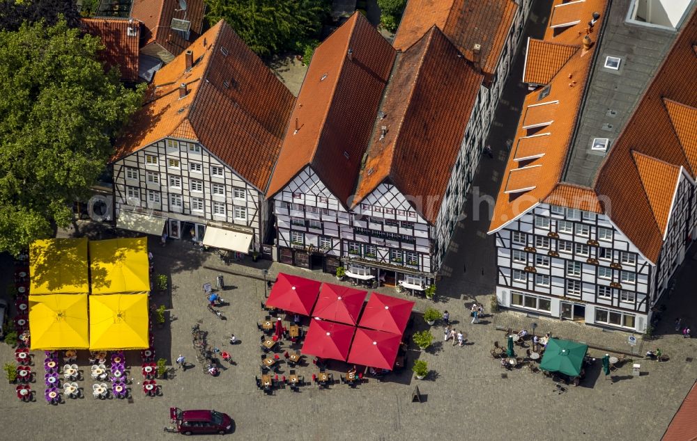 Aerial image Soest - Ensemble of half-timbered houses on the church square in Soest in the state of North Rhine-Westphalia