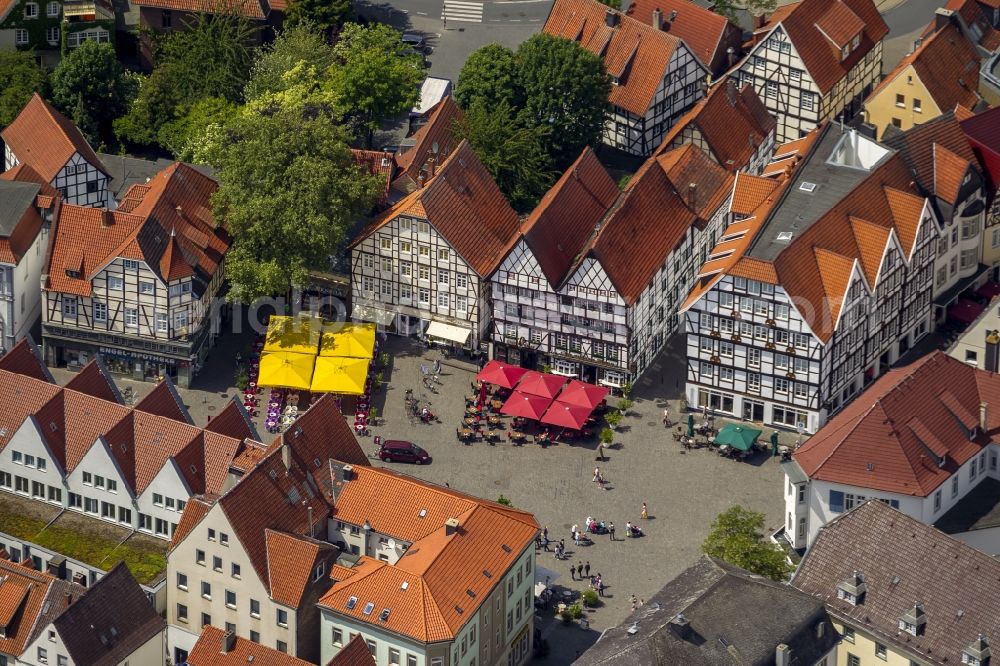 Soest from the bird's eye view: Ensemble of half-timbered houses on the church square in Soest in the state of North Rhine-Westphalia