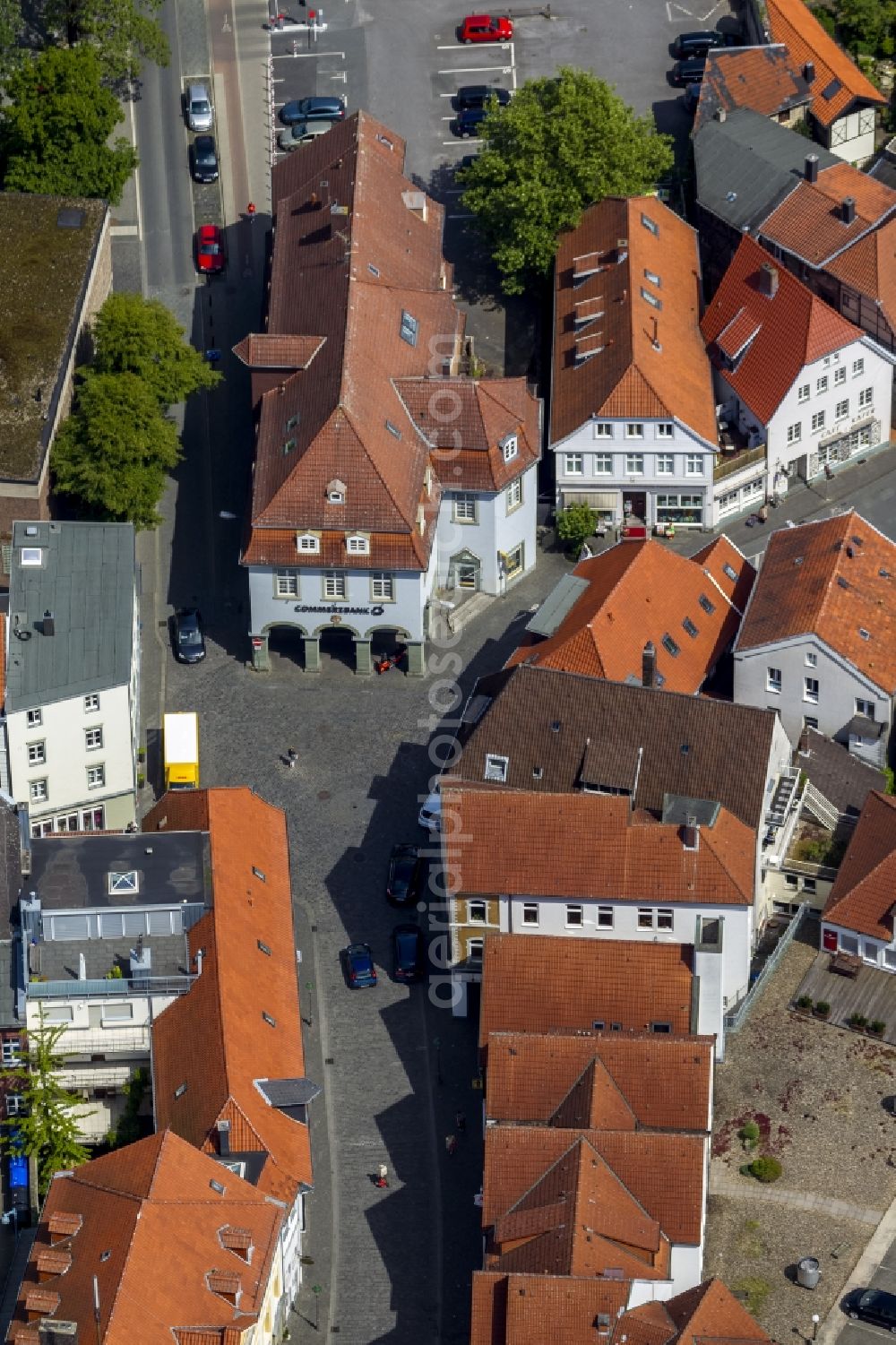 Soest from the bird's eye view: Ensemble of half-timbered houses on the church square in Soest in the state of North Rhine-Westphalia