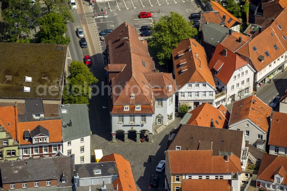 Aerial image Soest - Ensemble of half-timbered houses on the church square in Soest in the state of North Rhine-Westphalia