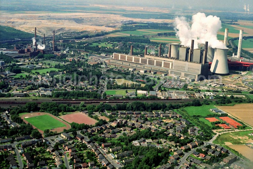 Bergheim from the bird's eye view: Ensemble of the RWE coal power plant in Neurath and Niederaussem in North Rhine-Westphalia