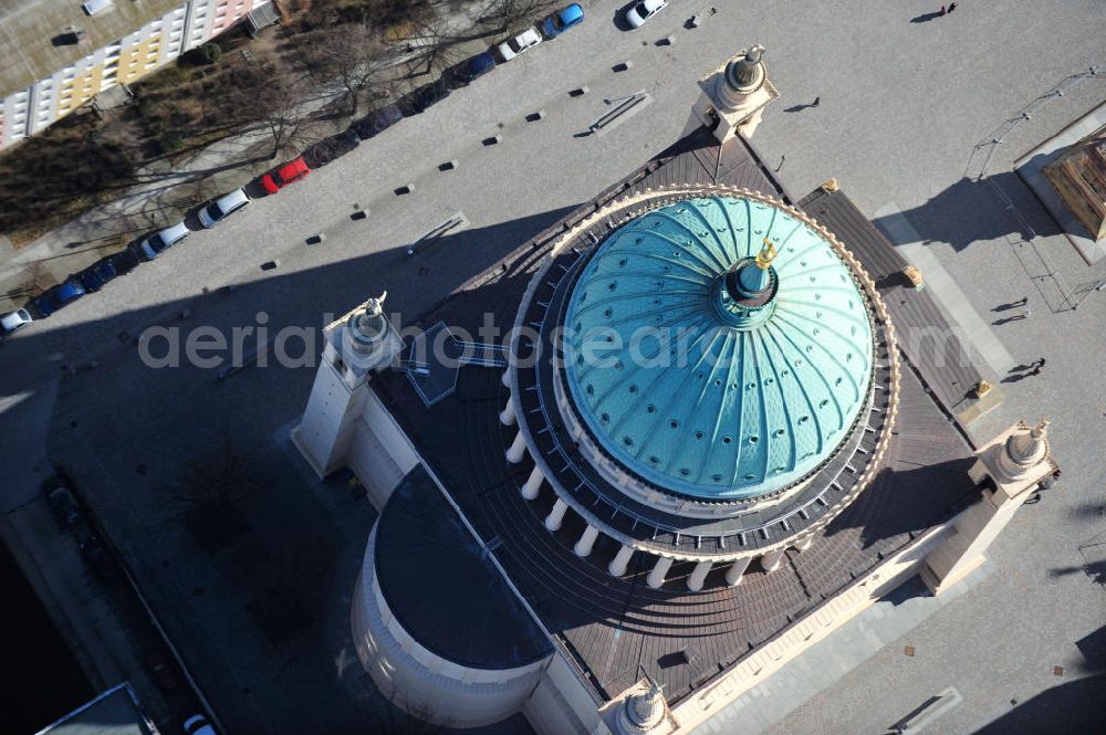 Aerial image Potsdam - View of the scaffolding St. Nikolai Church in Potsdam. The central building in the neoclassical style, was designed by the architect Karl Friedrich Schinkel and has been in restoration works since 2002