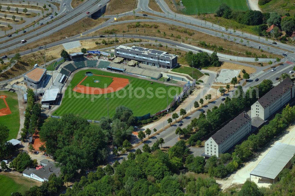 Aerial image Regensburg - Ensemble of the sports field facilities Armin Wolf baseball arena on street Donaustaufer Strasse in Regensburg in the federal state of Bavaria, Germany