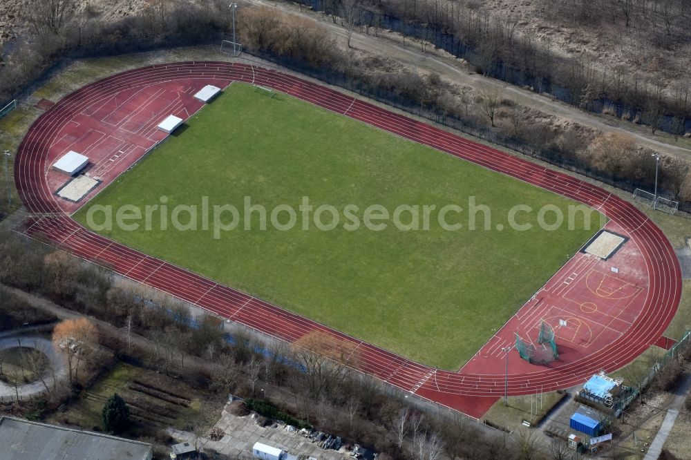 Berlin from the bird's eye view: Ensemble of sports grounds ATHLETIK-CLUB BERLIN e.V. Lubminer Strasse in the district Kaulsdorf in Berlin