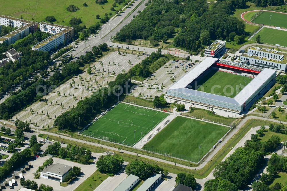 München from above - Ensemble of sports field facilities on the FC Bayern Campus in Munich in the state of Bavaria, Germany