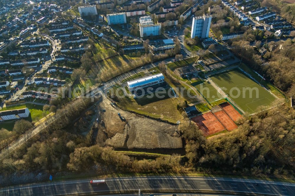 Aerial photograph Hagen - Ensemble of sports grounds Bezirkssportanlage Emst in Hagen in the state North Rhine-Westphalia, Germany