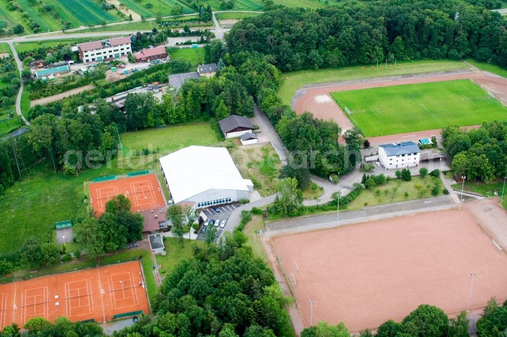 Birkenfeld from above - Ensemble of sports grounds of 1.FC 08 Birkenfeld e.V. and TC Birkenfeld e.V. in Birkenfeld in the state Baden-Wuerttemberg