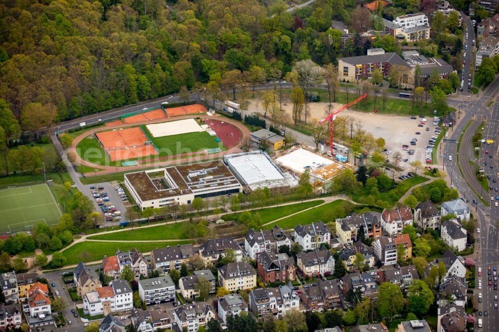 Düsseldorf from above - Premises and sports facilities of Borussia Duesseldorf on Staufenplatz in Duesseldorf in the state of North Rhine-Westphalia