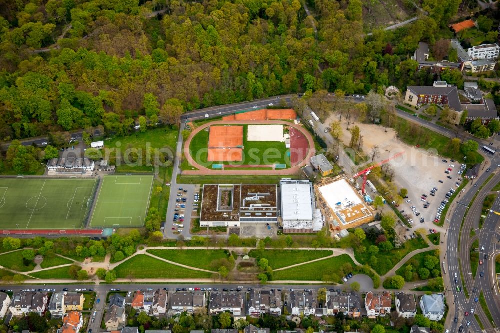 Düsseldorf from the bird's eye view: Premises and sports facilities of Borussia Duesseldorf on Staufenplatz in Duesseldorf in the state of North Rhine-Westphalia