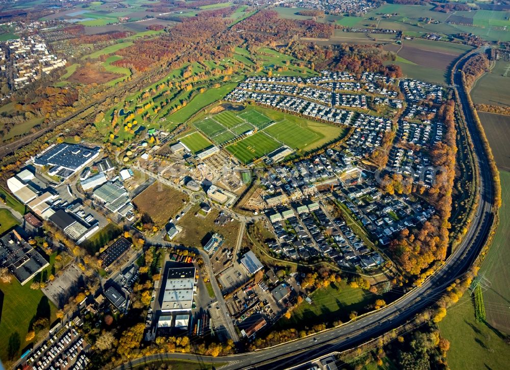 Aerial photograph Dortmund - Ensemble of sports grounds of BVB Trainingszentrum on Adi-Preissler-Allee in the district Brackel in Dortmund in the state North Rhine-Westphalia, Germany