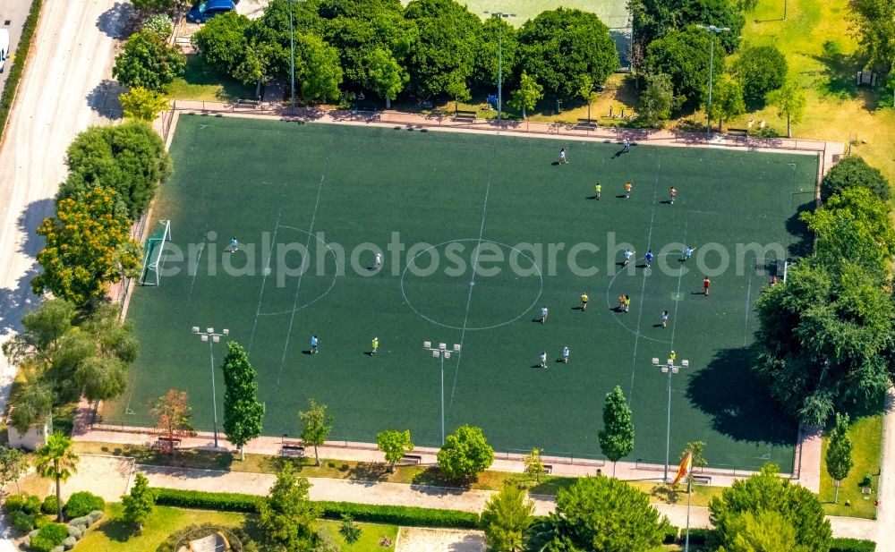 Aerial image Palma - Ensemble of sports facilities on Carrer d'Andreu Torrens in the El FortA? district of Palma in the Balearic island of Mallorca, Spain