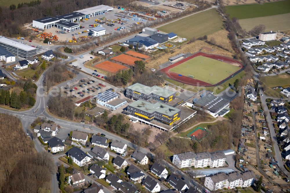 Aerial photograph Schmallenberg - Ensemble of sports grounds on Christine-Koch-Schule along the Obringhauser Strasse in Schmallenberg in the state North Rhine-Westphalia, Germany