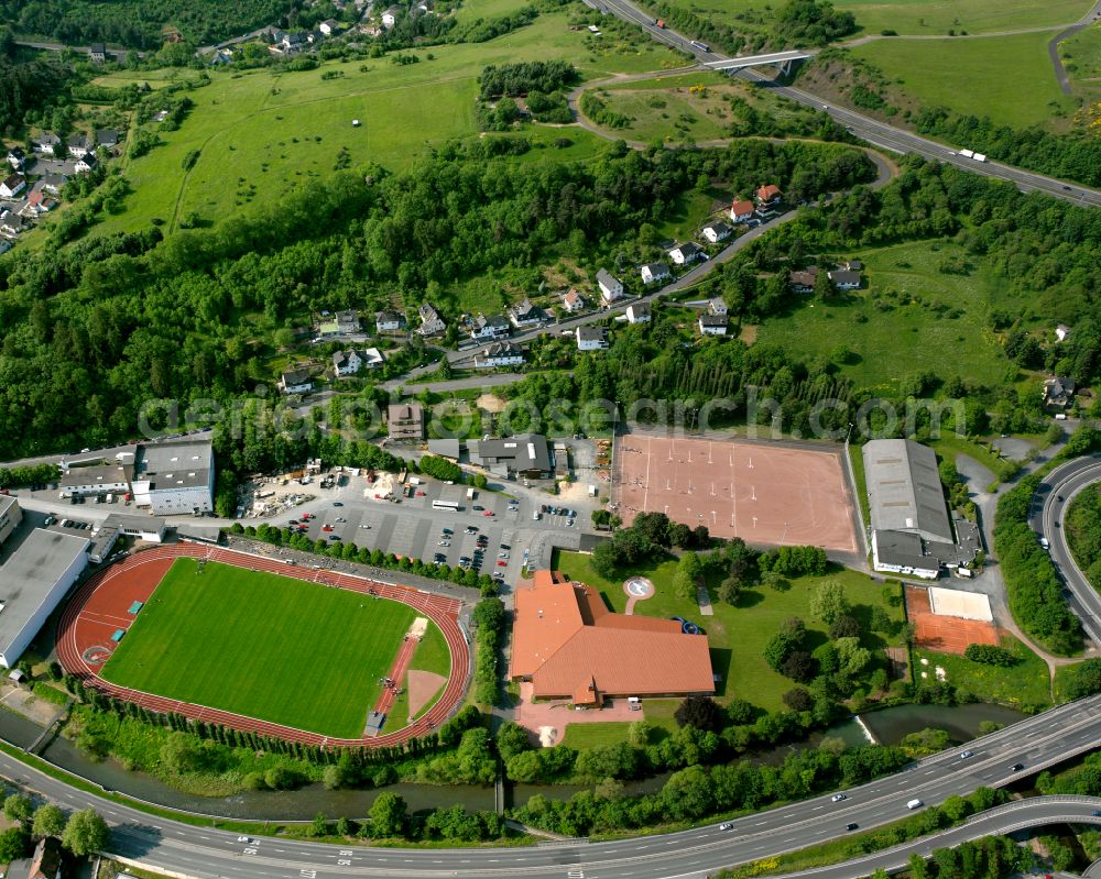 Aerial photograph Dillenburg - Ensemble of sports grounds in Dillenburg in the state Hesse, Germany