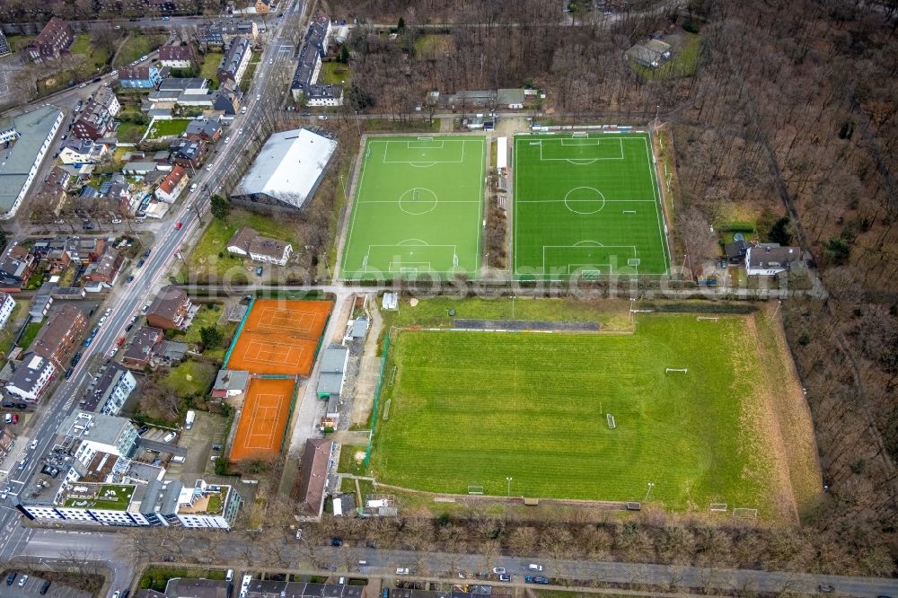 Aerial image Oberhausen - Ensemble of sports grounds DJK Arminia Klosterhardt e.V. in Oberhausen at Ruhrgebiet in the state North Rhine-Westphalia, Germany