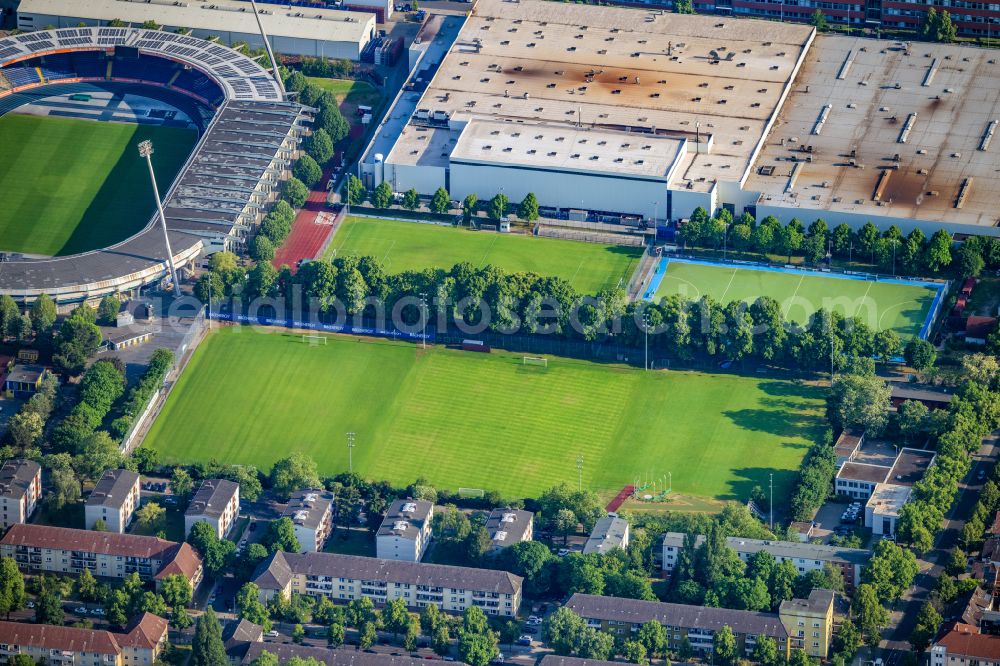 Aerial image Braunschweig - Ensemble of sports grounds Eintracht Braunschweig on street Rheingoldstrasse in the district Siegfriedviertel in Brunswick in the state Lower Saxony, Germany