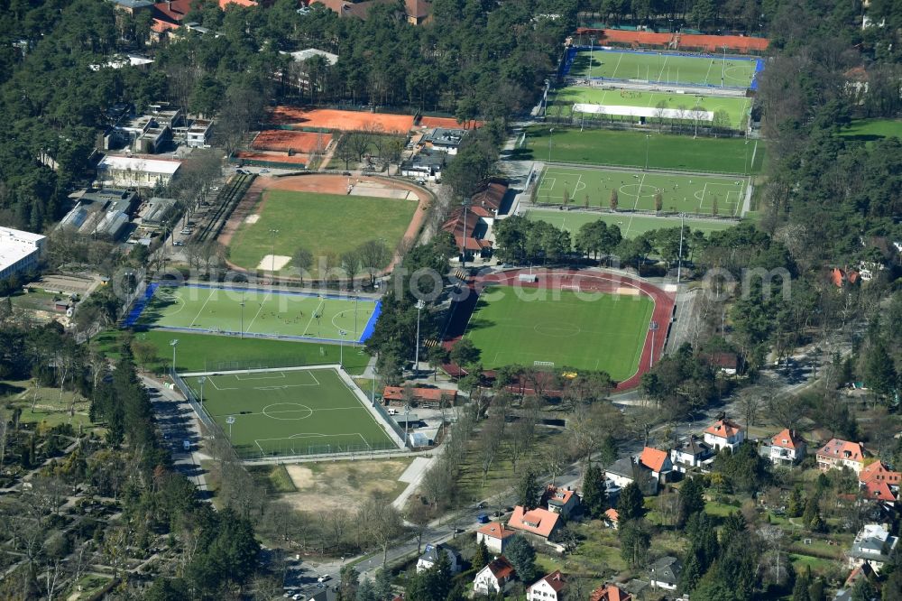 Berlin from above - Ensemble of sports grounds Ernst-Reuter-Sportfeld of Zehlendorfer Turn- und Sportverein 1888 e.V. and Fussball-Club Hertha 03 Zehlendorf e. V. in Berlin in Germany