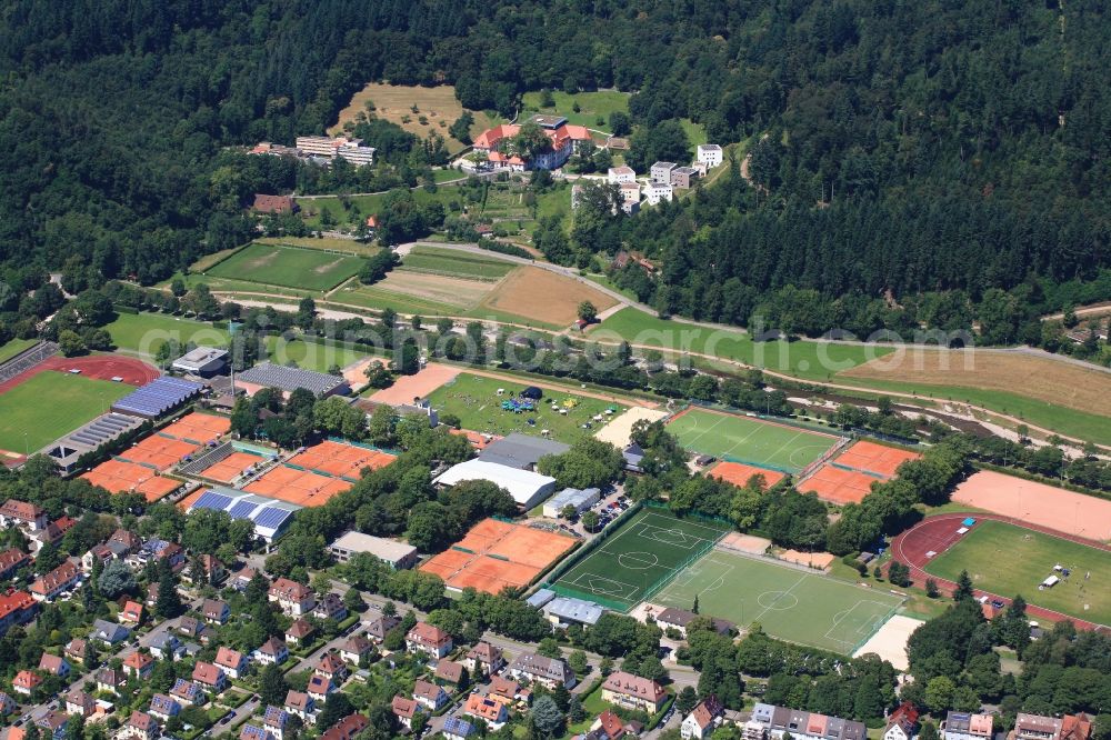 Aerial image Freiburg im Breisgau - Ensemble of sports grounds in Freiburg im Breisgau in the state Baden-Wuerttemberg