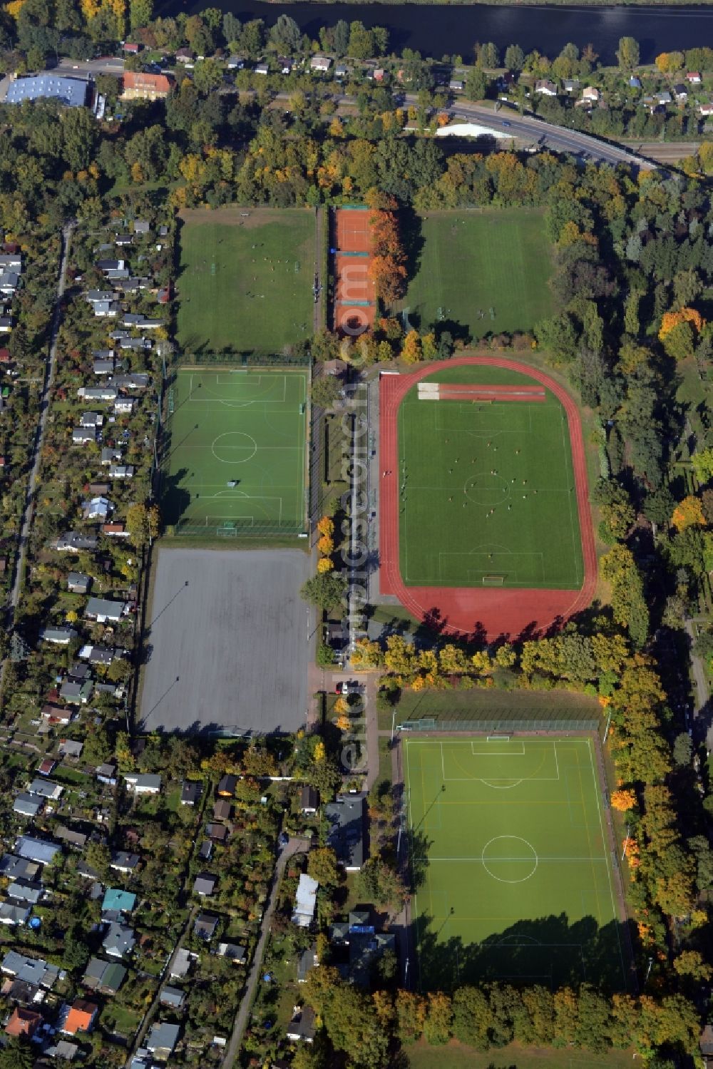 Berlin from above - Ensemble of sports grounds on Fuerstenbrunner Weg in Berlin in Germany