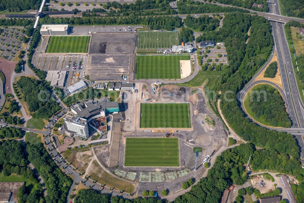 Gelsenkirchen from above - Ensemble of sports grounds of FC Gelsenkirchen-Schalke 04 e.V. on Ernst-Kuzorra-Weg - Stan-Libuda-Weg in Gelsenkirchen in the state North Rhine-Westphalia, Germany