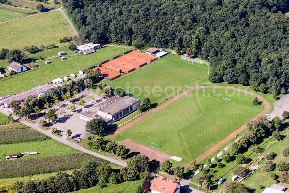 Aerial photograph Rastatt - Ensemble of sports grounds of F.V. Germania Rauental 1919 e.V. in the district Rauental in Rastatt in the state Baden-Wuerttemberg, Germany