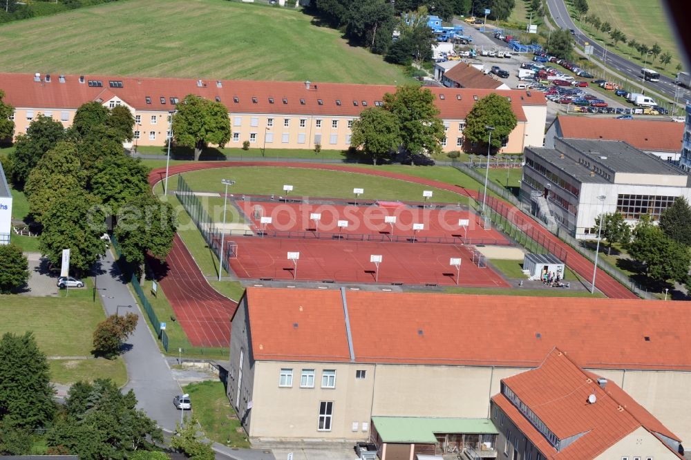 Aerial photograph Kamenz - Ensemble of sports grounds of the Gotthold-Ephraim-Lessing-Gymnasium in Kamenz in the state Saxony