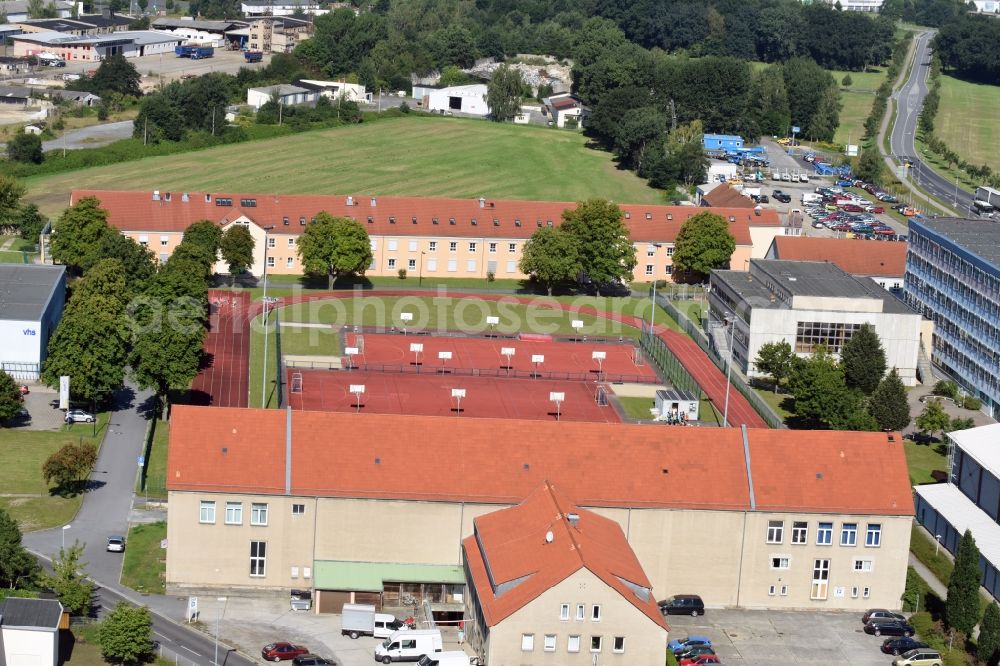 Kamenz from above - Ensemble of sports grounds of the Gotthold-Ephraim-Lessing-Gymnasium in Kamenz in the state Saxony