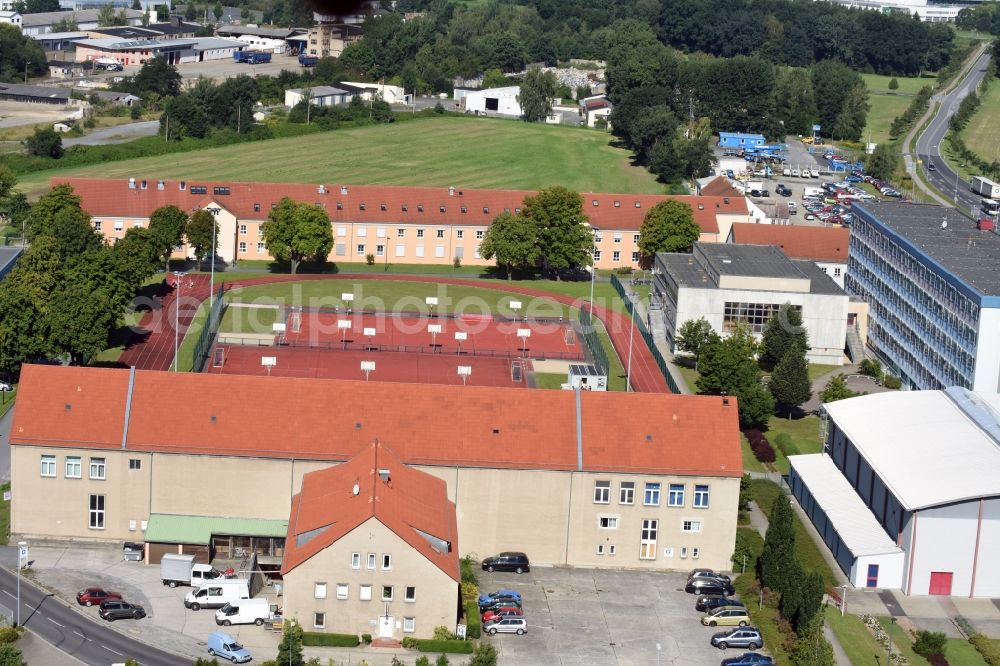 Kamenz from the bird's eye view: Ensemble of sports grounds of the Gotthold-Ephraim-Lessing-Gymnasium in Kamenz in the state Saxony