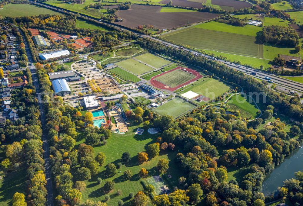 Aerial image Moers - Ensemble of sports grounds GSV Moers on Filder Strasse in Moers in the state North Rhine-Westphalia