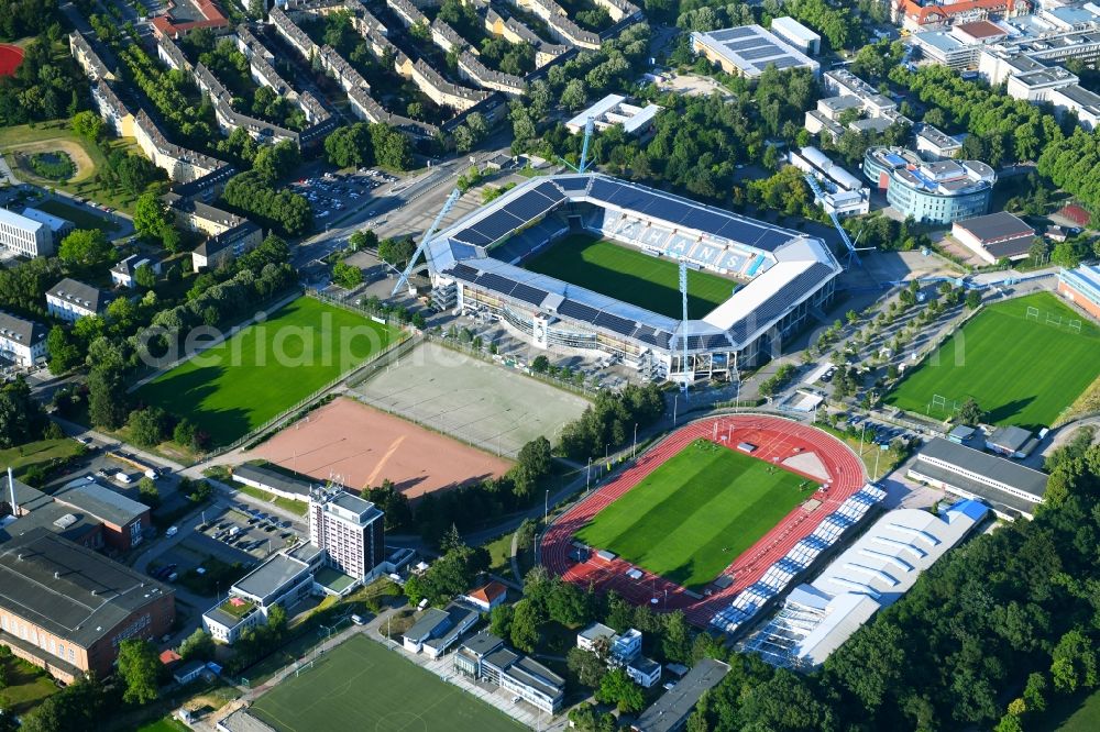 Rostock from the bird's eye view: Ensemble of sports grounds Hansaviertel in Rostock in the state Mecklenburg - Western Pomerania, Germany