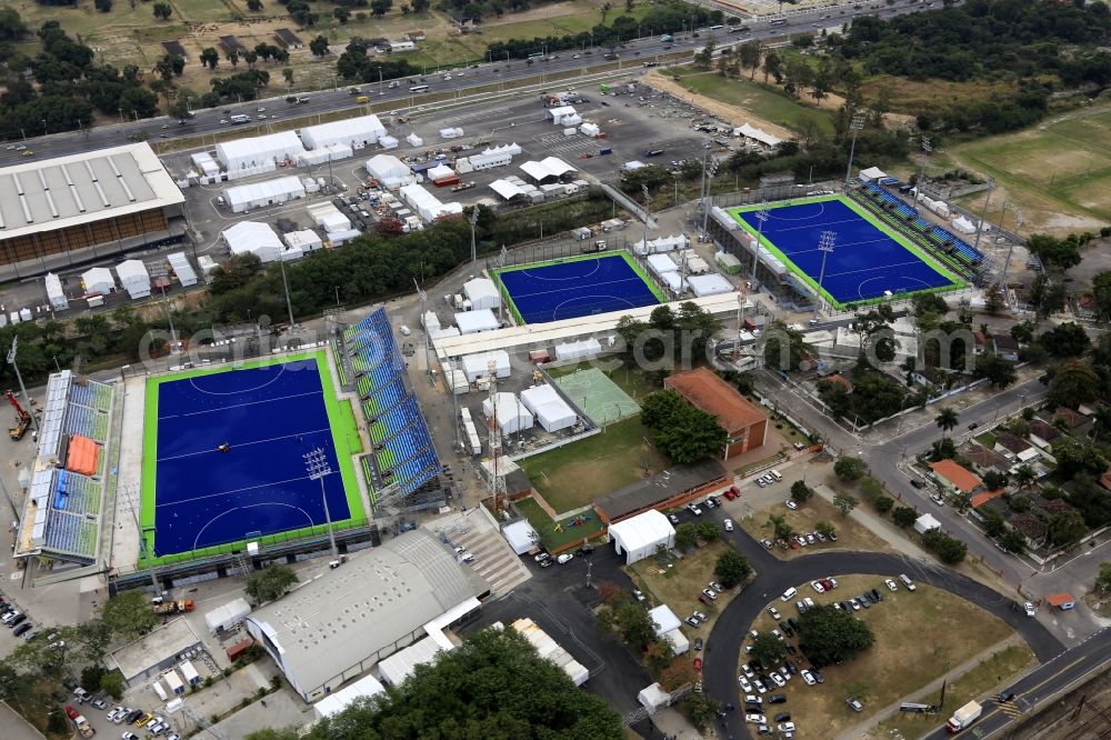 Aerial photograph Rio de Janeiro - Ensemble of the sports grounds of the hockey pitch before the Summer Games of the Games of the XXXI. Olympics in Rio de Janeiro in Rio de Janeiro, Brazil