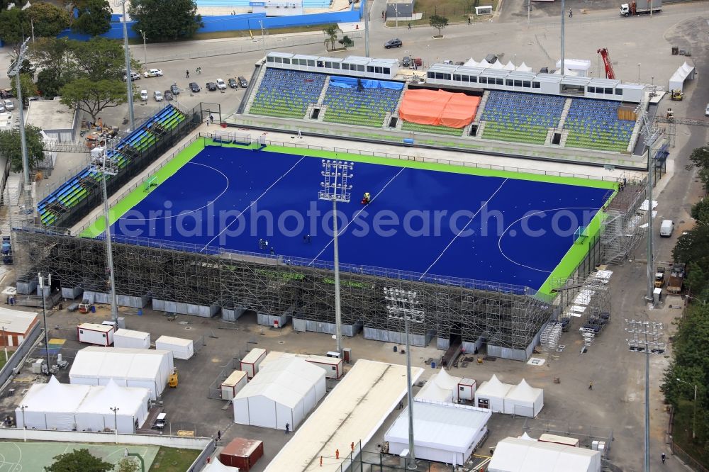 Aerial image Rio de Janeiro - Ensemble of the sports grounds of the hockey pitch before the Summer Games of the Games of the XXXI. Olympics in Rio de Janeiro in Rio de Janeiro, Brazil