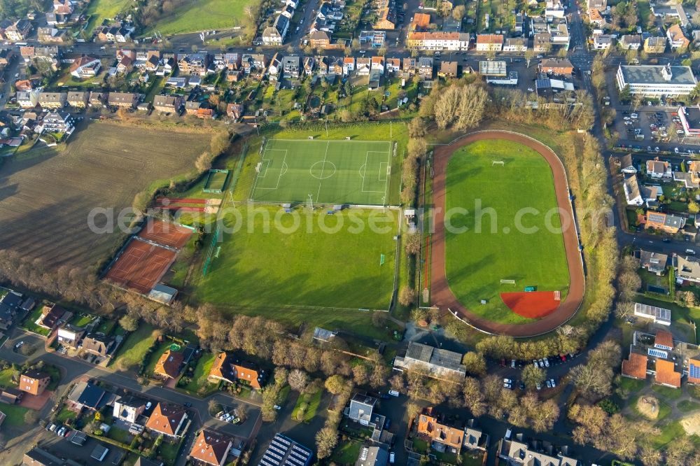 Aerial image Haltern am See - Ensemble of sports grounds on Josef-Starkmann-Strasse in Haltern am See in the state North Rhine-Westphalia, Germany