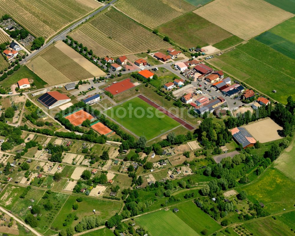 Jugenheim in Rheinhessen from the bird's eye view: Ensemble of sports grounds in Jugenheim in Rheinhessen in the state Rhineland-Palatinate