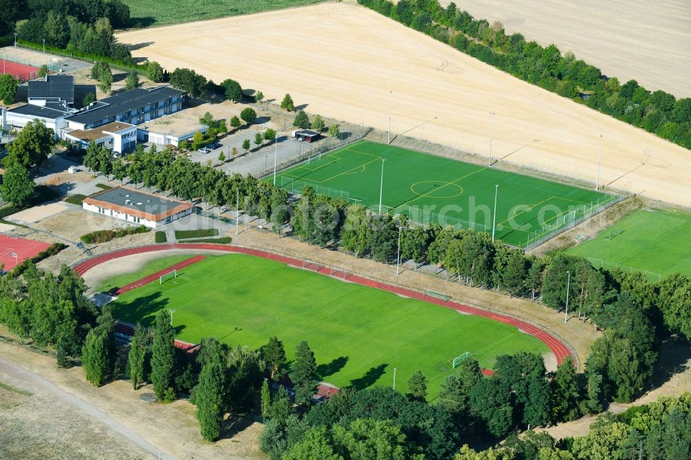 Osterburg (Altmark) from the bird's eye view: Ensemble of sports grounds of Lanof SportBund Sachsen-Anhalt e.V. in Osterburg (Altmark) in the state Saxony-Anhalt, Germany