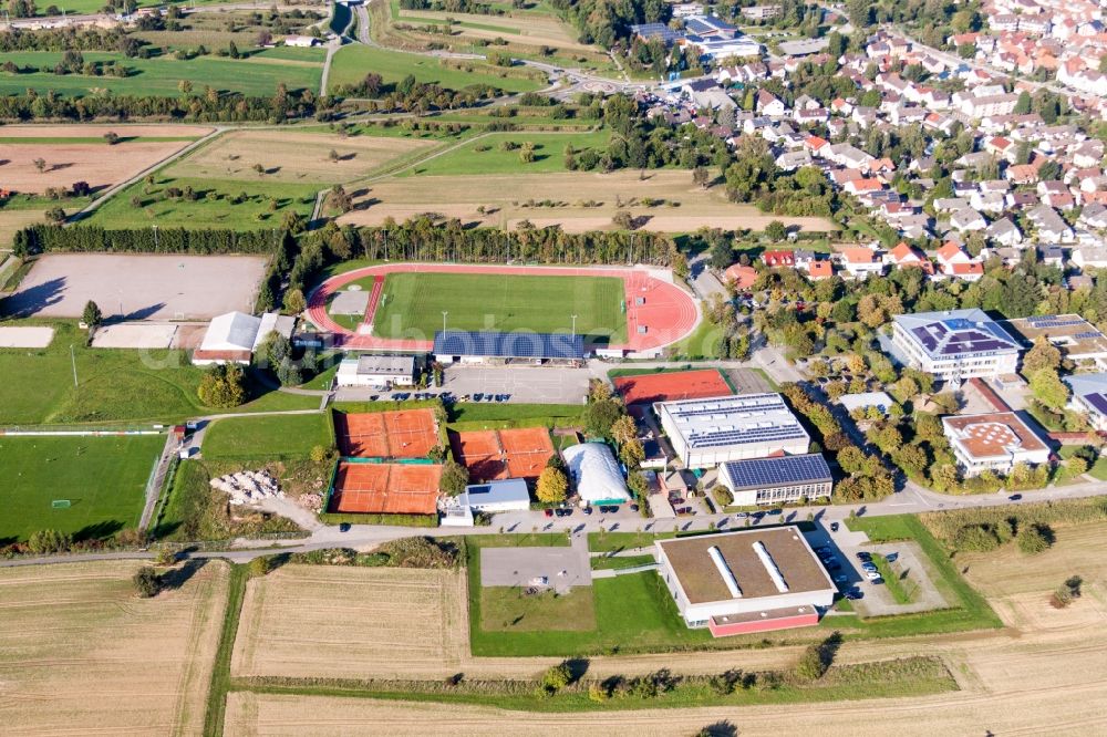 Karlsbad from the bird's eye view: Ensemble of sports grounds TC Langensteinbach in the district Langensteinbach in Karlsbad in the state Baden-Wuerttemberg, Germany