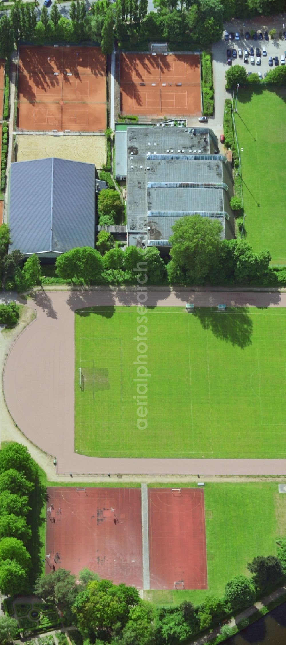 Lübeck from above - Ensemble of sports grounds in Luebeck in the state Schleswig-Holstein