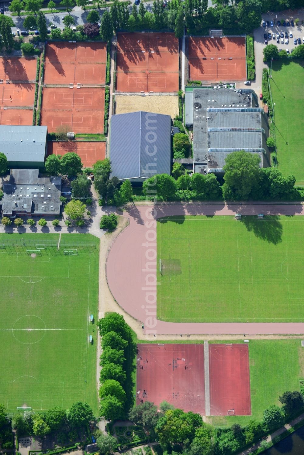 Lübeck from the bird's eye view: Ensemble of sports grounds in Luebeck in the state Schleswig-Holstein