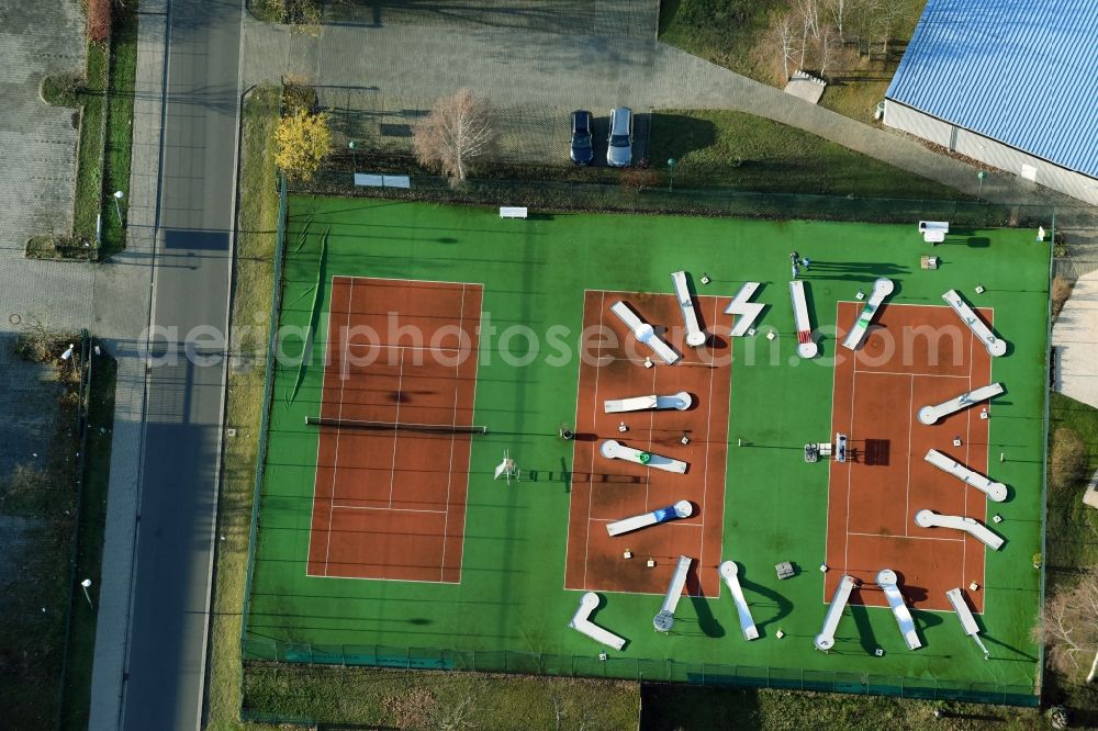 Fürstenwalde/Spree from the bird's eye view: Ensemble of minigolf sports grounds in Fuerstenwalde/Spree in the state Brandenburg