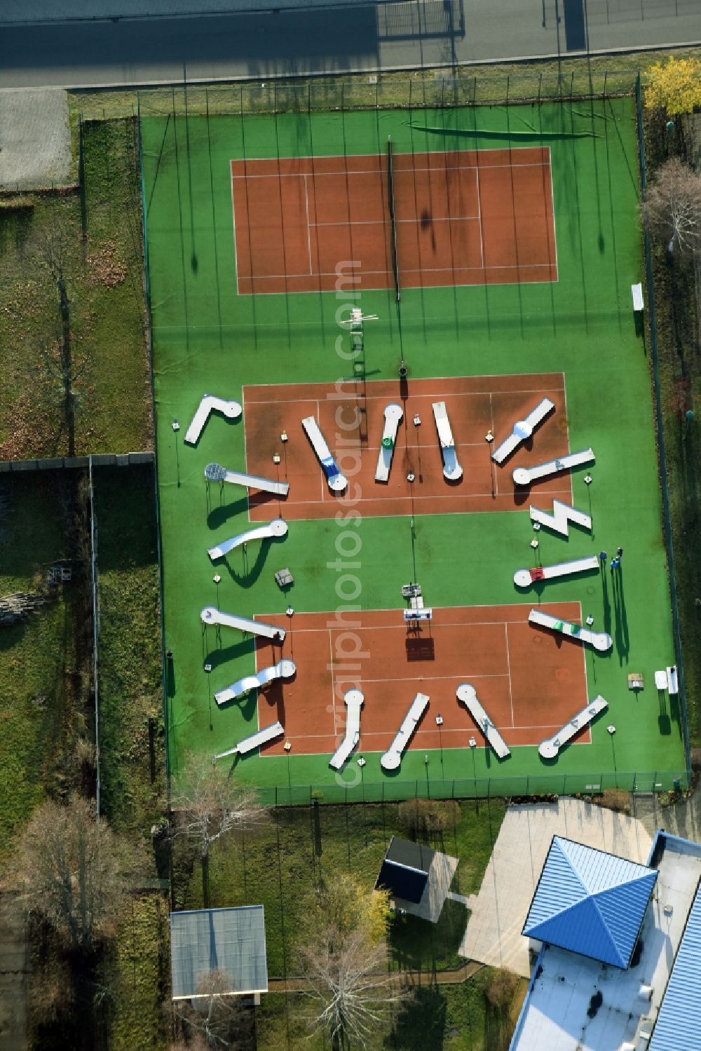 Fürstenwalde/Spree from above - Ensemble of minigolf sports grounds in Fuerstenwalde/Spree in the state Brandenburg