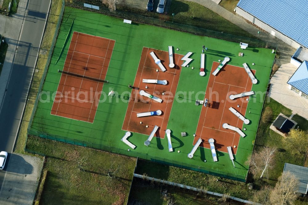 Fürstenwalde/Spree from the bird's eye view: Ensemble of minigolf sports grounds in Fuerstenwalde/Spree in the state Brandenburg