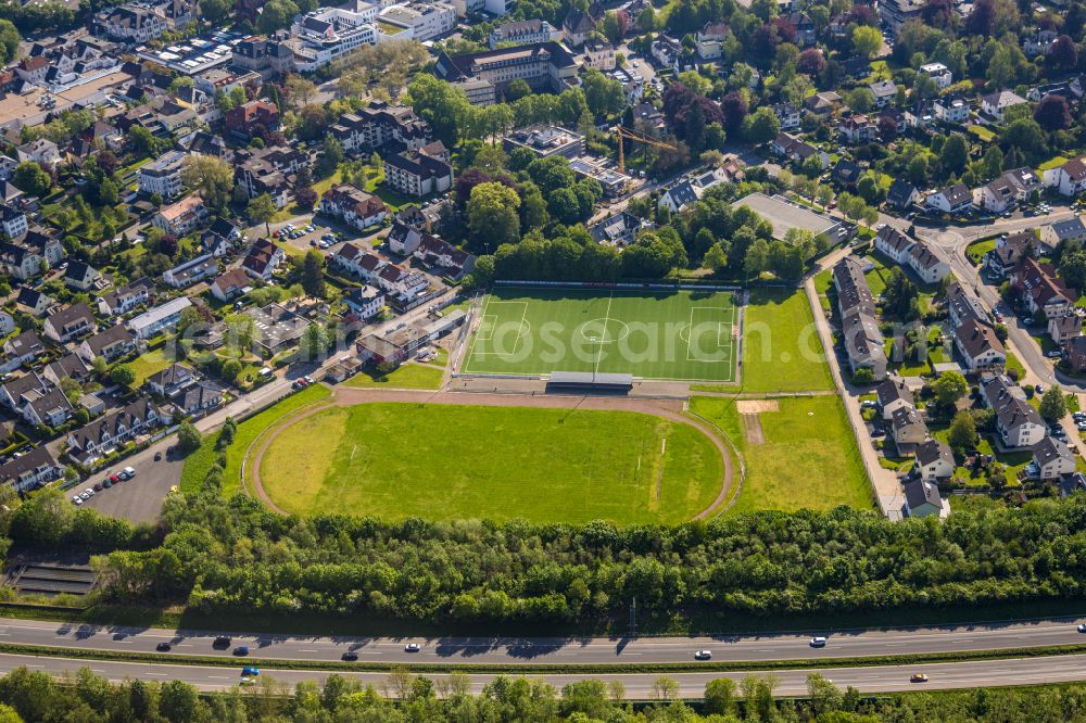 Arnsberg from above - Ensemble of sports grounds of SC Neheim e.V. at Binnerfeld in the district Neheim in Arnsberg in the state North Rhine-Westphalia, Germany