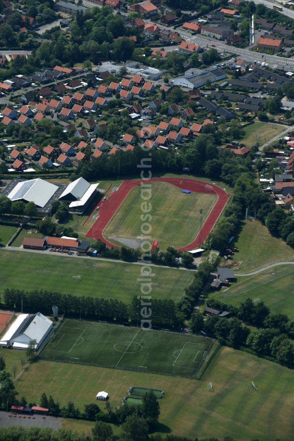 Aerial image Ronne - Insel Bornholm - Ensemble of sports grounds Nordre Jernbanesti in Ronne - Bornholm Island in Region Hovedstaden, Denmark