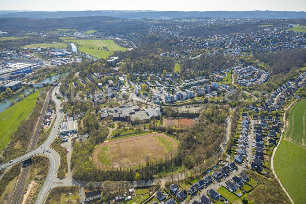 Wetter (Ruhr) from above - Ensemble of sports grounds of Oberwengern at the Hoffmann-von-Fallersleben-street in Wetter (Ruhr) in the state North Rhine-Westphalia