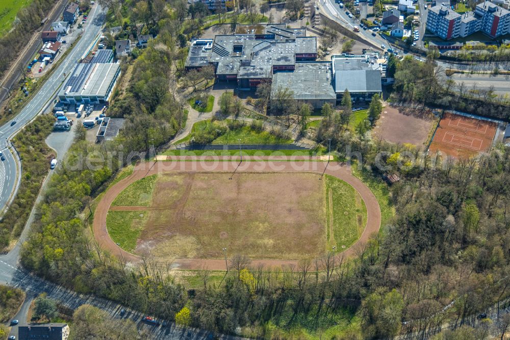 Wetter (Ruhr) from the bird's eye view: Ensemble of sports grounds of Oberwengern at the Hoffmann-von-Fallersleben-street in Wetter (Ruhr) in the state North Rhine-Westphalia