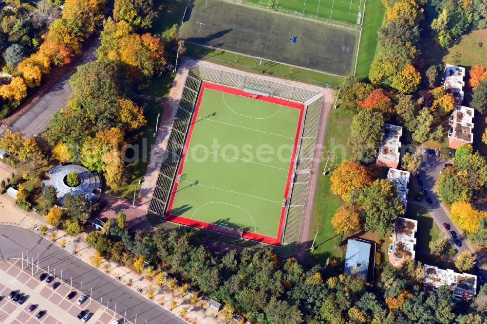 Berlin from above - Ensemble of sports grounds in Olympiapark in the district Charlottenburg-Wilmersdorf in Berlin, Germany