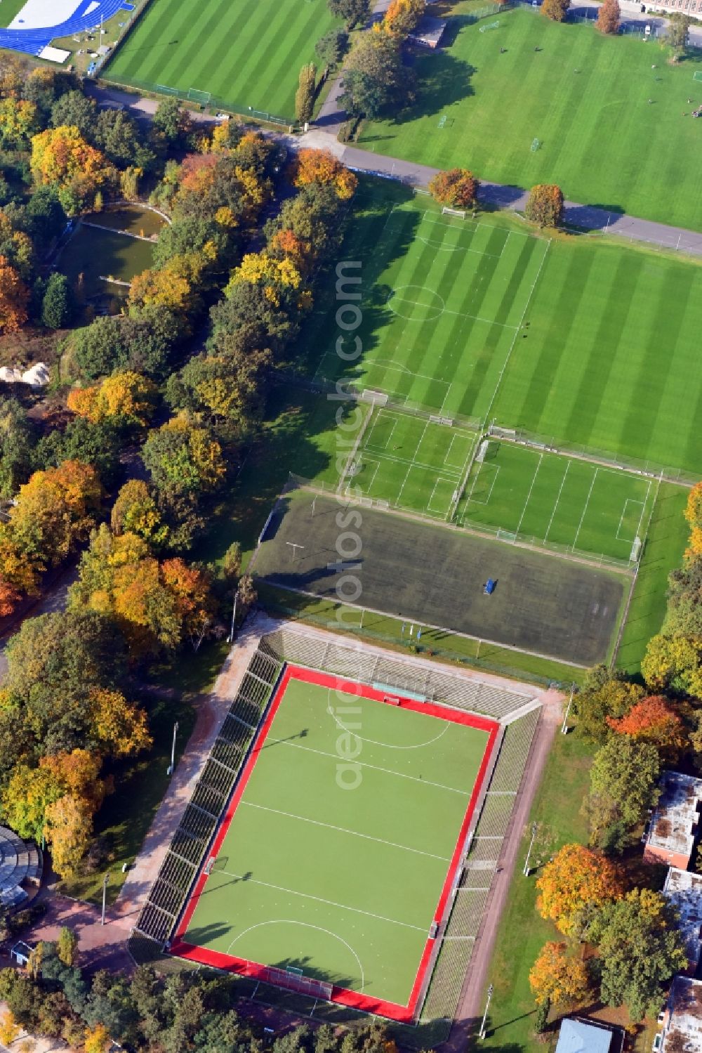 Berlin from the bird's eye view: Ensemble of sports grounds in Olympiapark in the district Charlottenburg-Wilmersdorf in Berlin, Germany