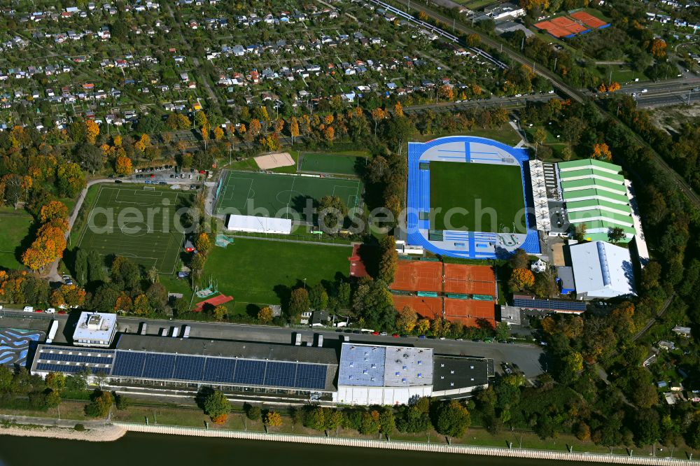 Mannheim from above - Ensemble of sports grounds Im Pfeifferswoerth in the district Oststadt in Mannheim in the state Baden-Wuerttemberg, Germany