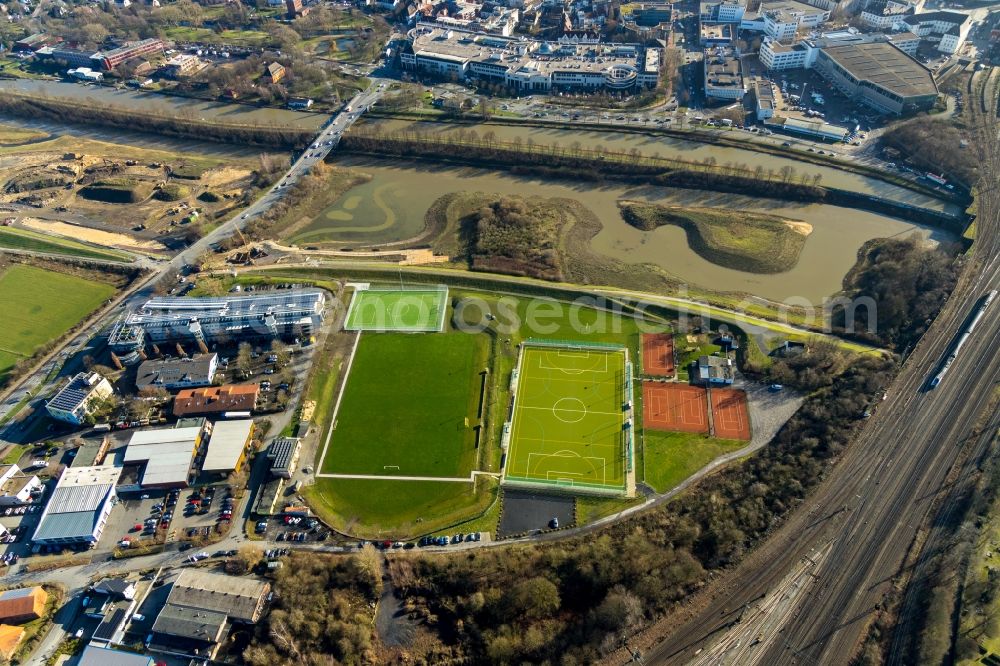 Aerial image Hamm - Ensemble of sports grounds on Philipp-Reis-Strasse in Hamm in the state North Rhine-Westphalia, Germany