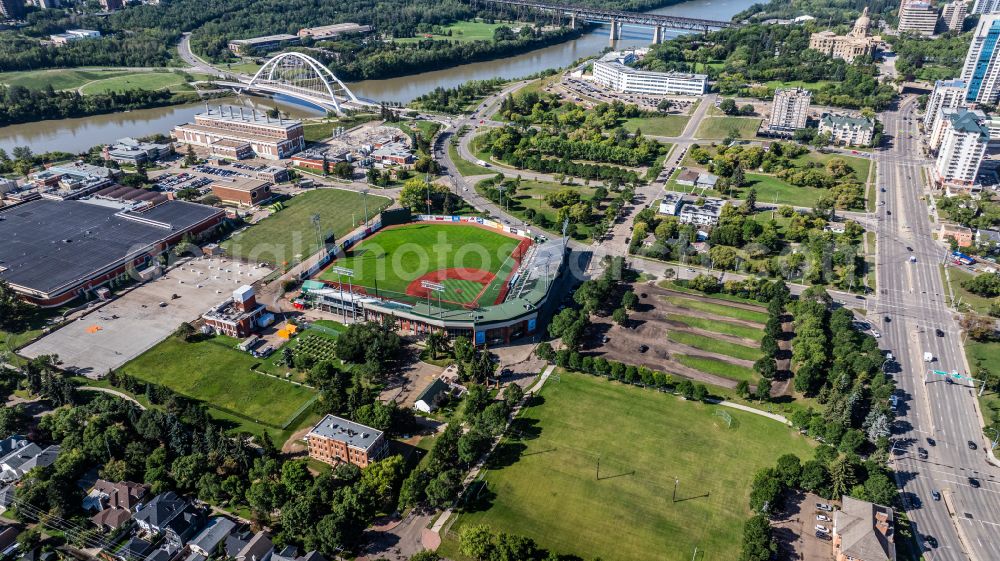 Edmonton from above - Ensemble of sports grounds RE/MAX Field on street 96 Avenue Northwest in Edmonton in Alberta, Canada