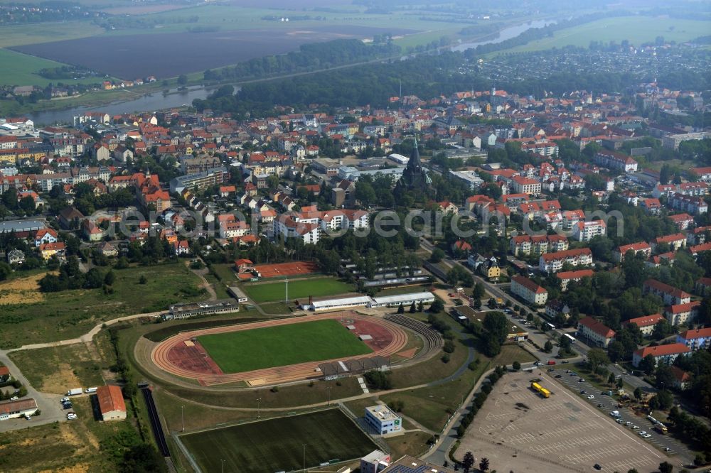 Aerial image Riesa - Ensemble of sports grounds in Riesa in the state Saxony